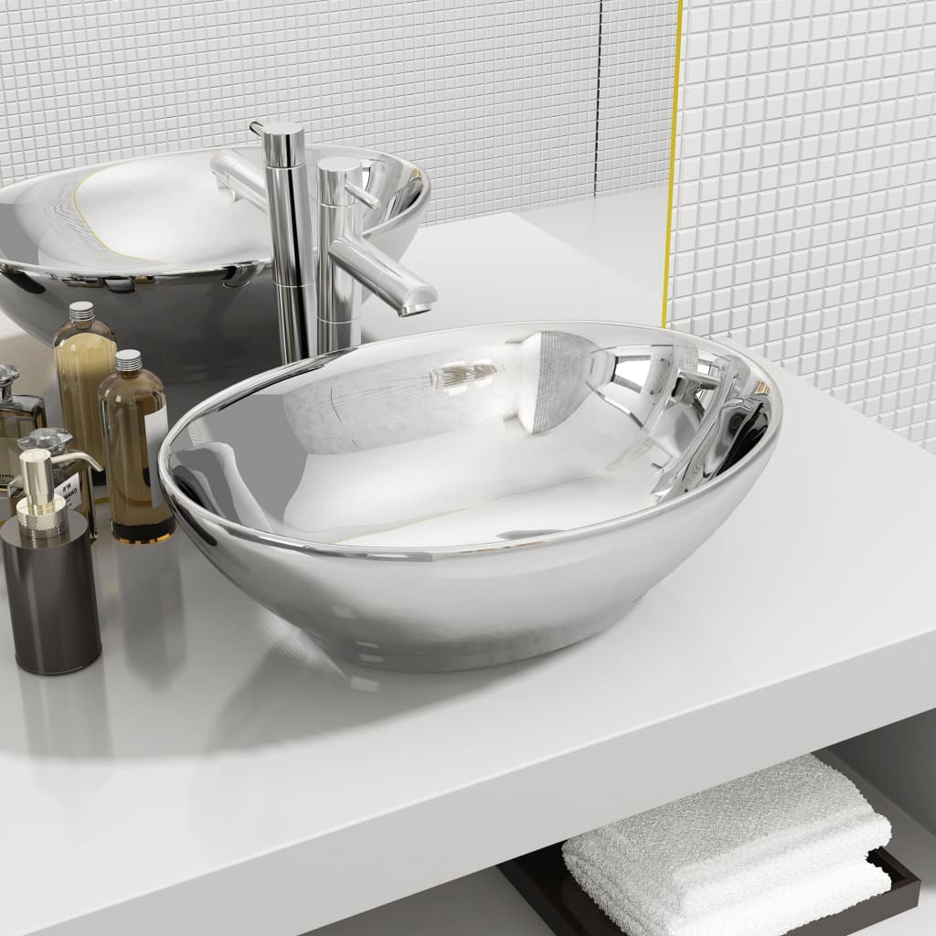 Keramik Waschbecken Oval 40x33cm Waschschale Waschtisch Aufsatzwaschtisch Becken