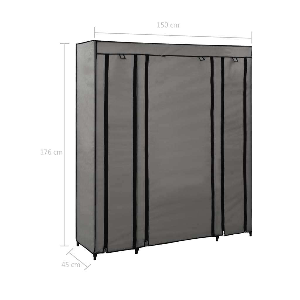 Wardrobe with Compartments 150x45x176cm Fabric Clothes Organiser Rack Grey/Cream