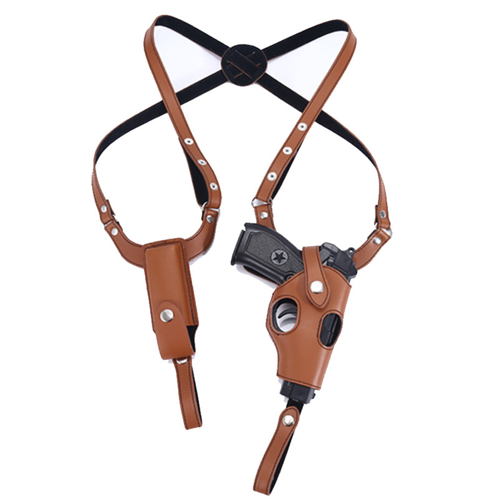 Tactical Gun Holster Shoulder Genuine Real Leather Pistol and Mag Concealed Vest