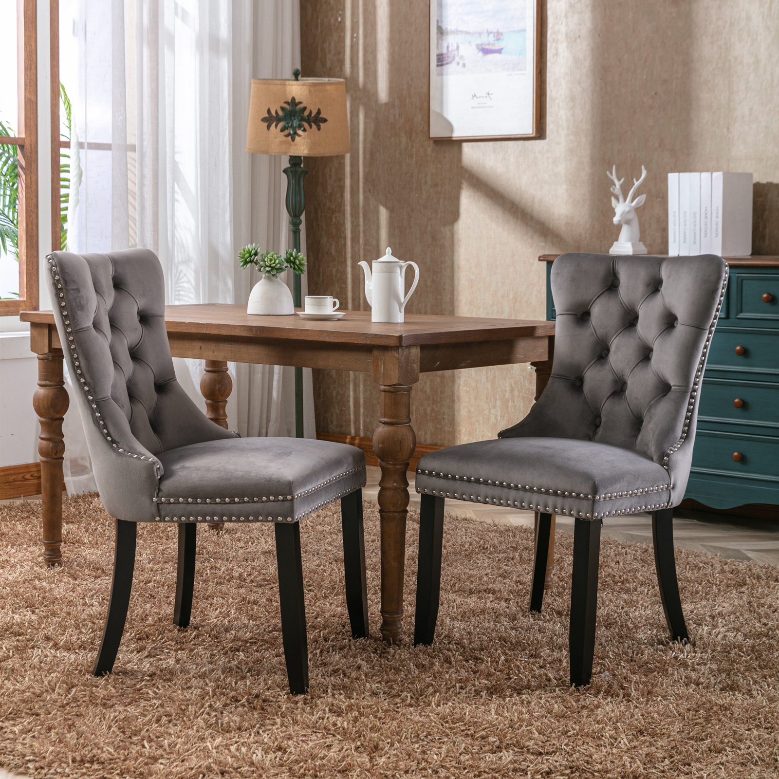 S Velvet Tufted Upholstered Chair With Wooden Legs