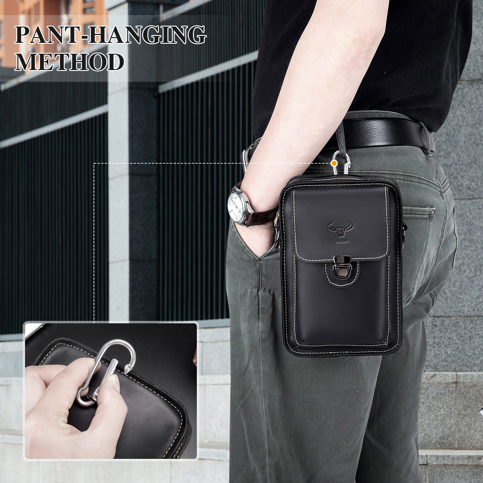 Vintage Mens Messenger Shoulder Bag Genuine Leather Crossbody Waist Belt Pack - Produktbild 5