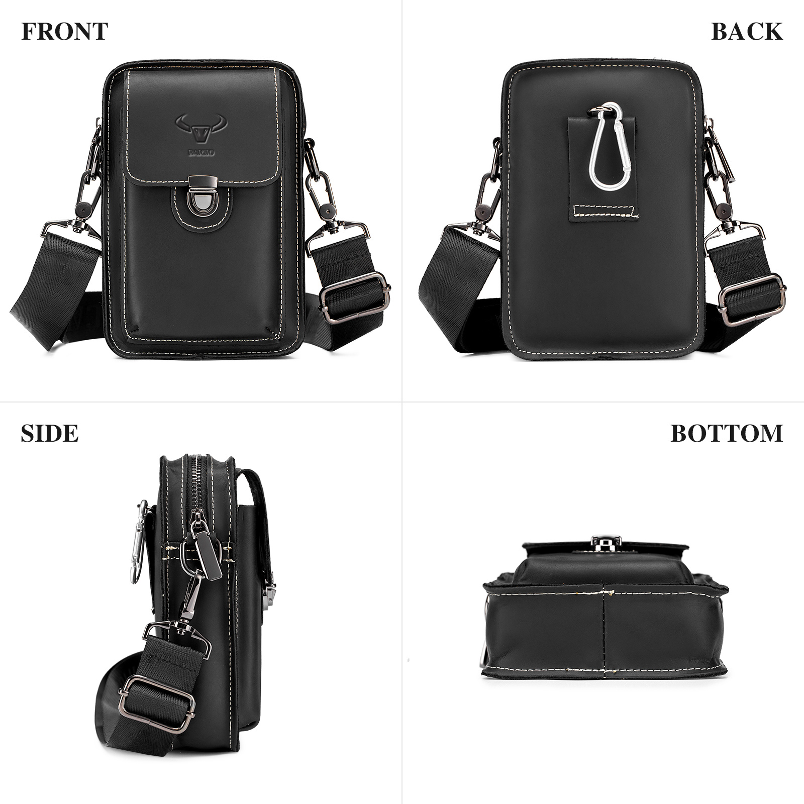 Vintage Mens Messenger Shoulder Bag Genuine Leather Crossbody Waist Belt Pack - Produktbild 3