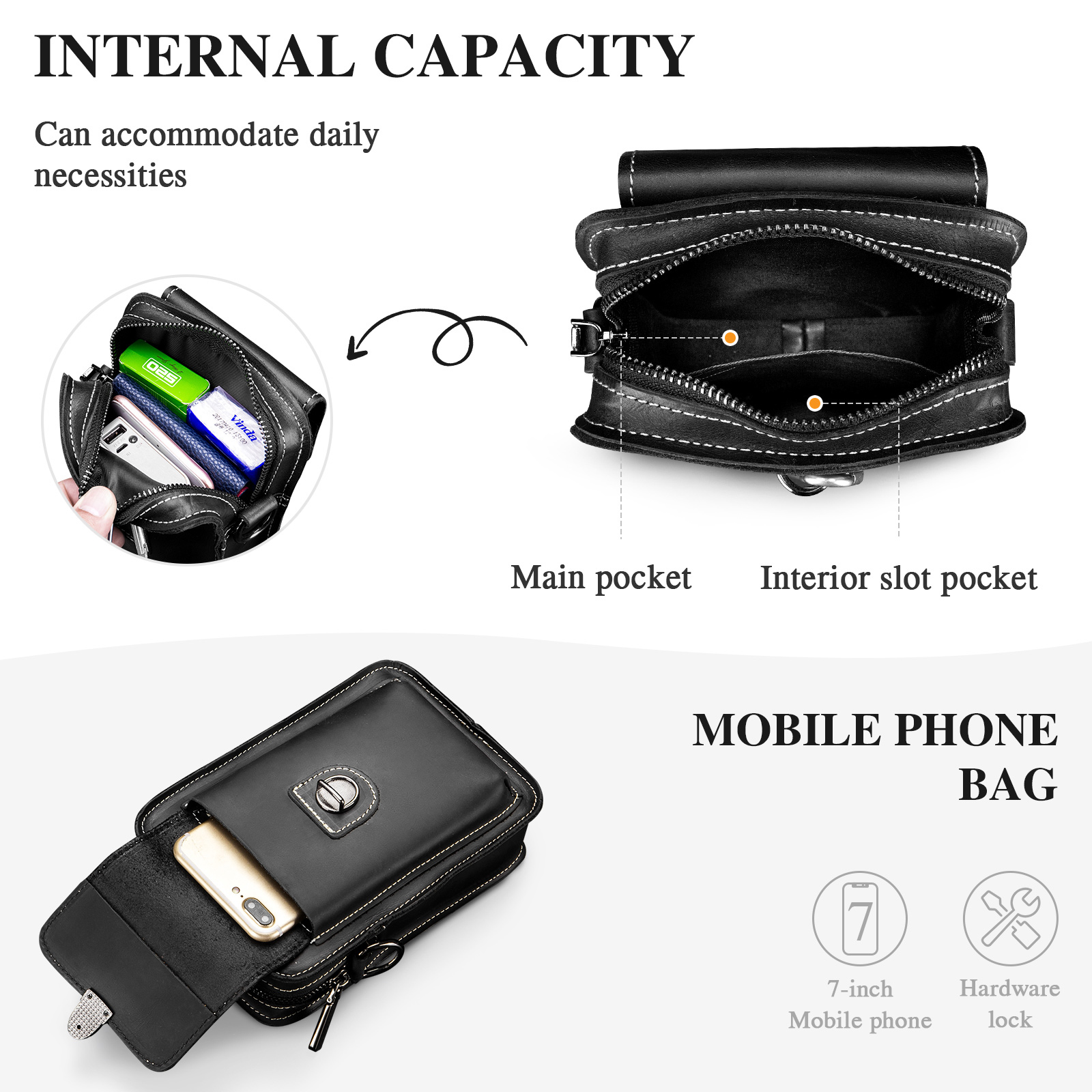 Vintage Mens Messenger Shoulder Bag Genuine Leather Crossbody Waist Belt Pack - Produktbild 2