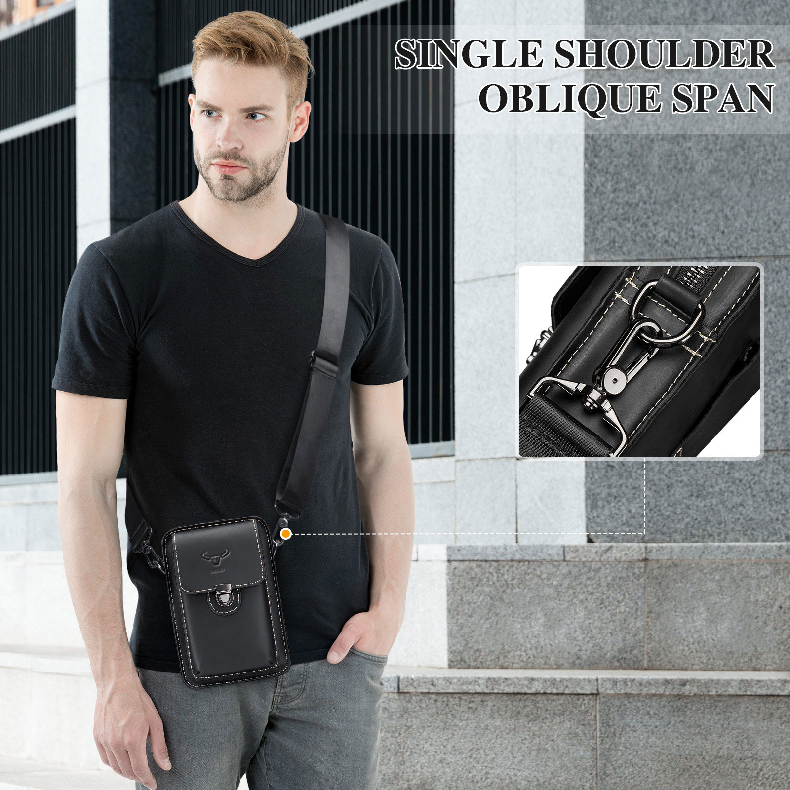 Vintage Mens Messenger Shoulder Bag Genuine Leather Crossbody Waist Belt Pack - Produktbild 6