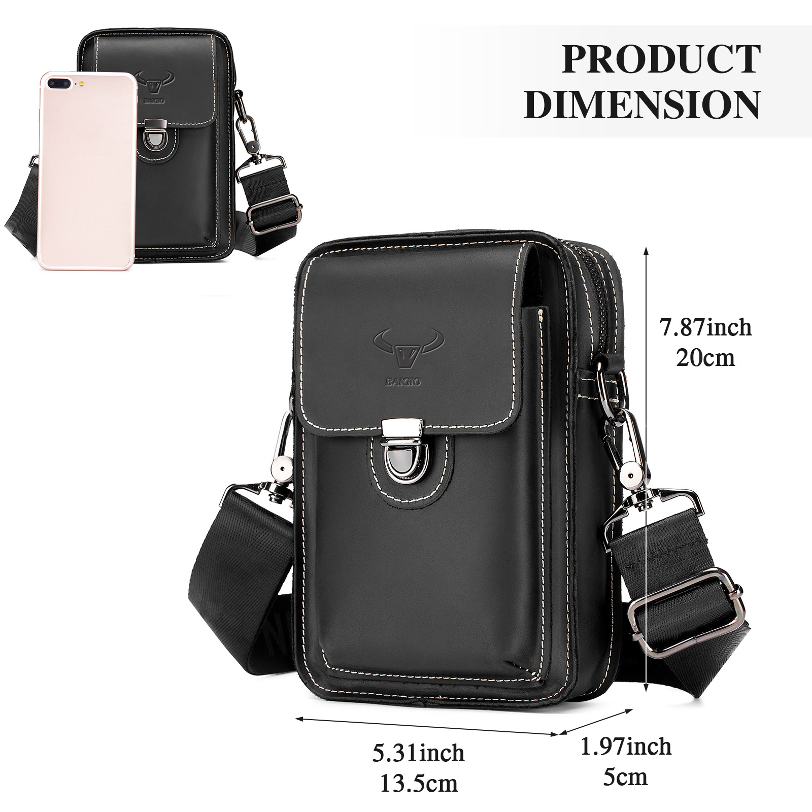 Vintage Mens Messenger Shoulder Bag Genuine Leather Crossbody Waist Belt Pack - Produktbild 1