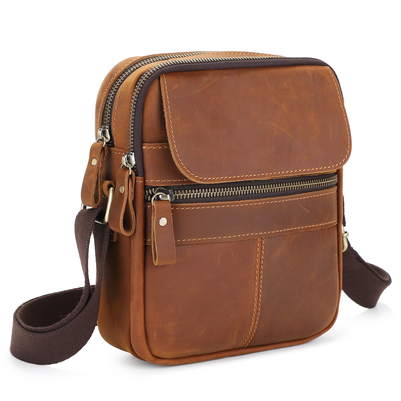 Vintage Men Messenger Shoulder Bag Genuine Cow Leather Business Travel Briefcase