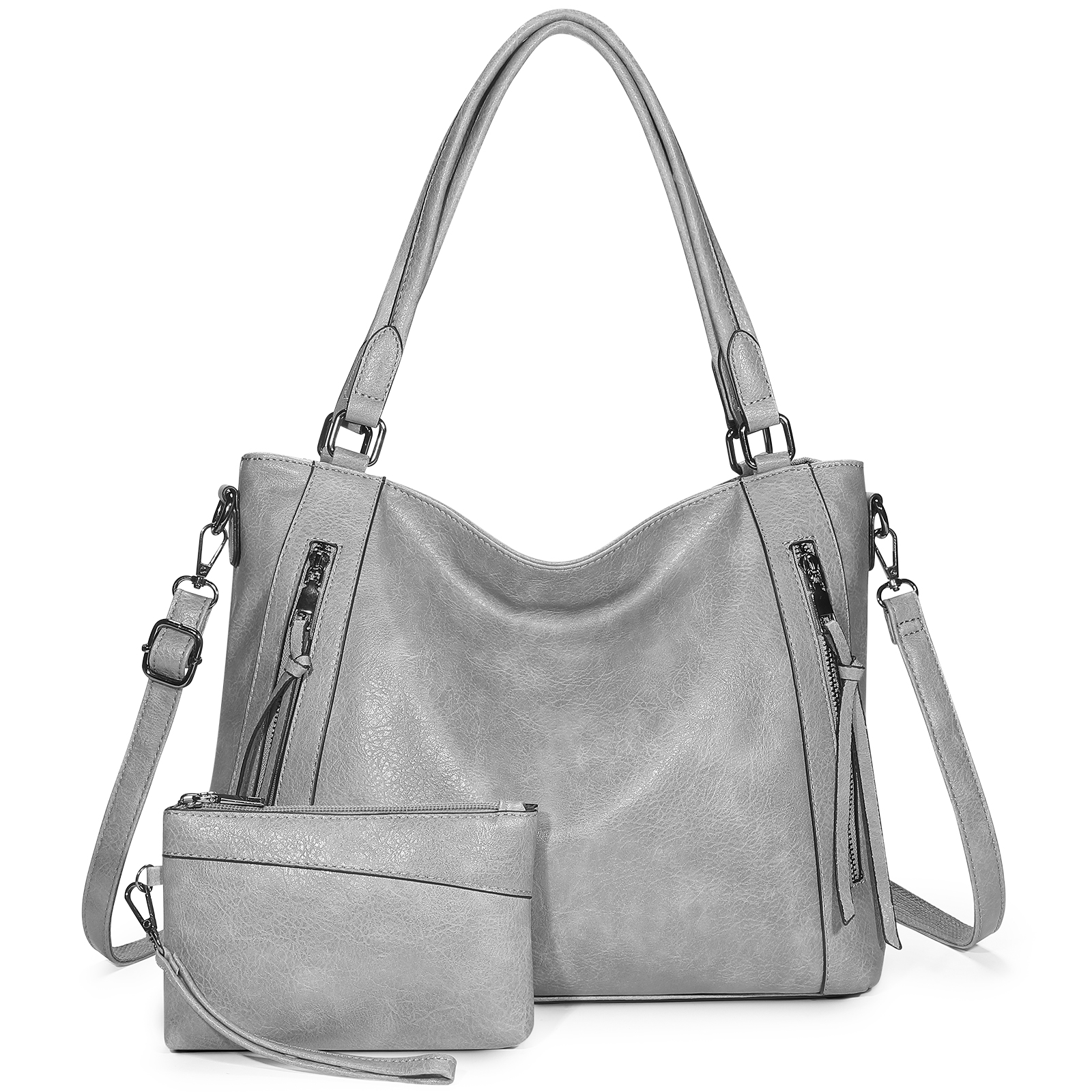 2 in 1 Vintage Women Tote Shoulder Bag Large Soft Leather Travel Handbag Purse