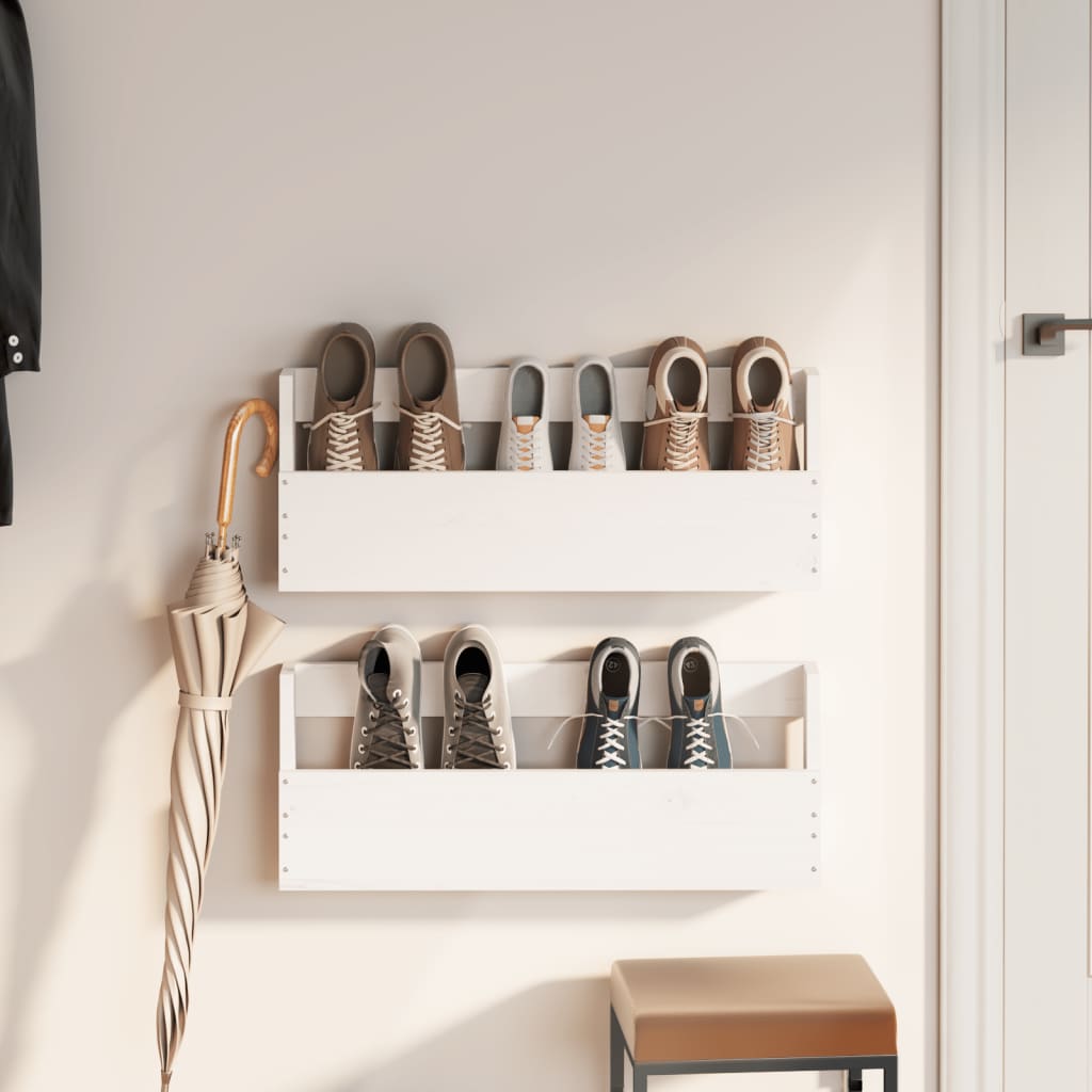 2er Wand Schuhregal Schuhablage Schuhhalter Hängeregal Massivholz Kiefer Regal