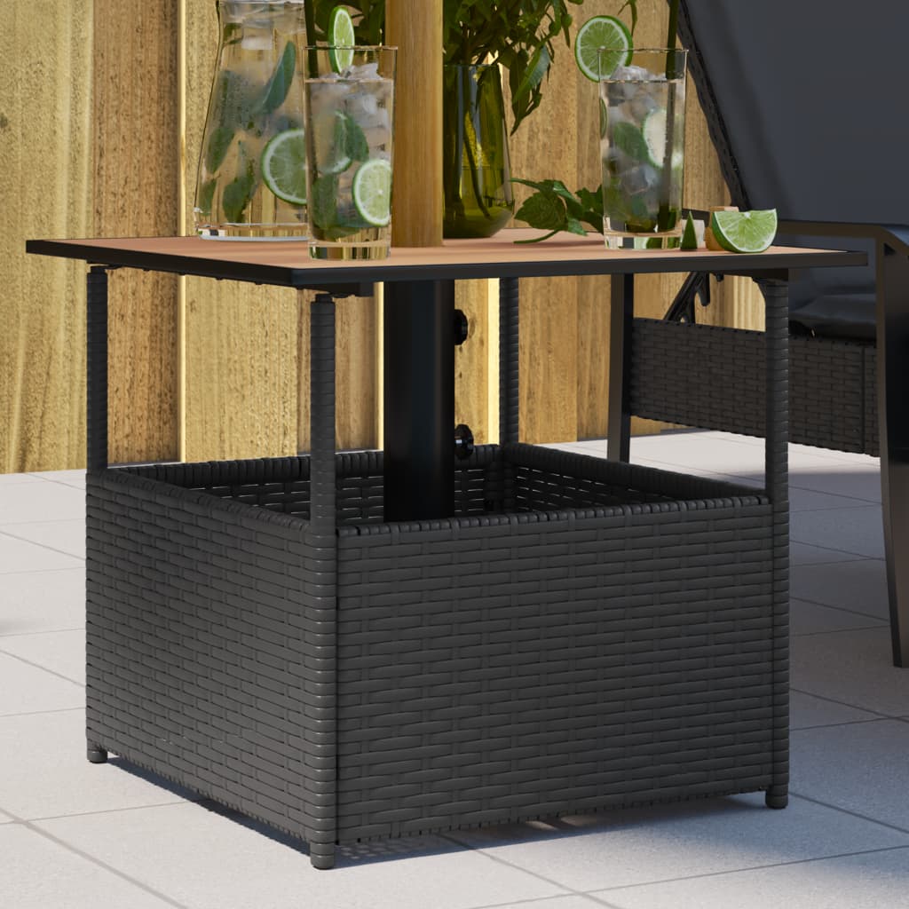 Gartentisch mit Schirmloch Poly Rattan Terrassentisch Balkontisch Gartenmöbel