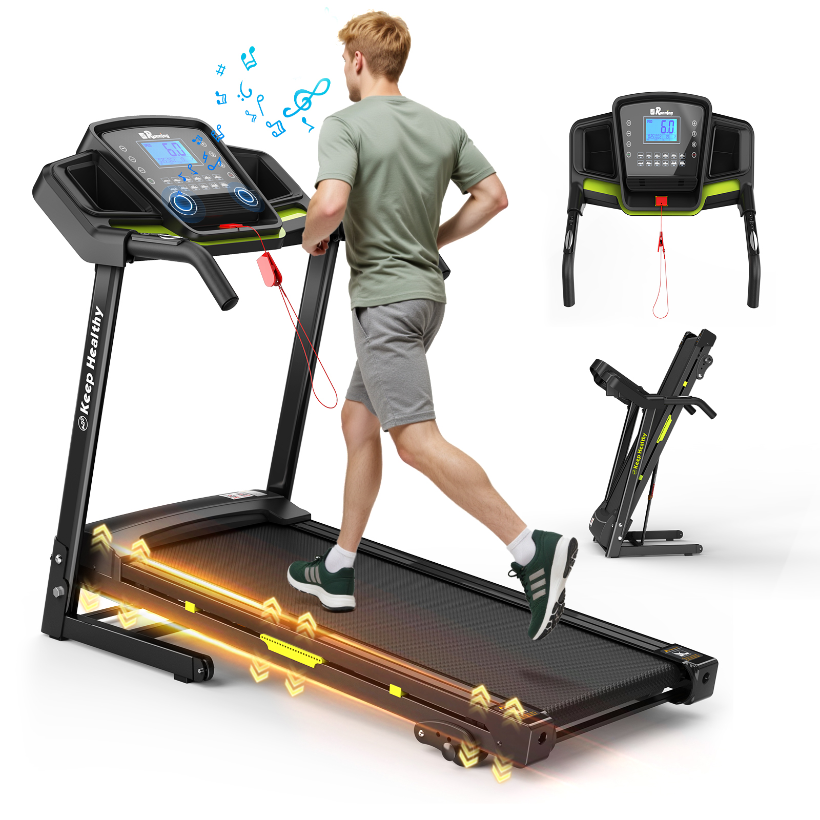 Foldable Electric Treadmill with Incline Workout Running Machine for Home Office