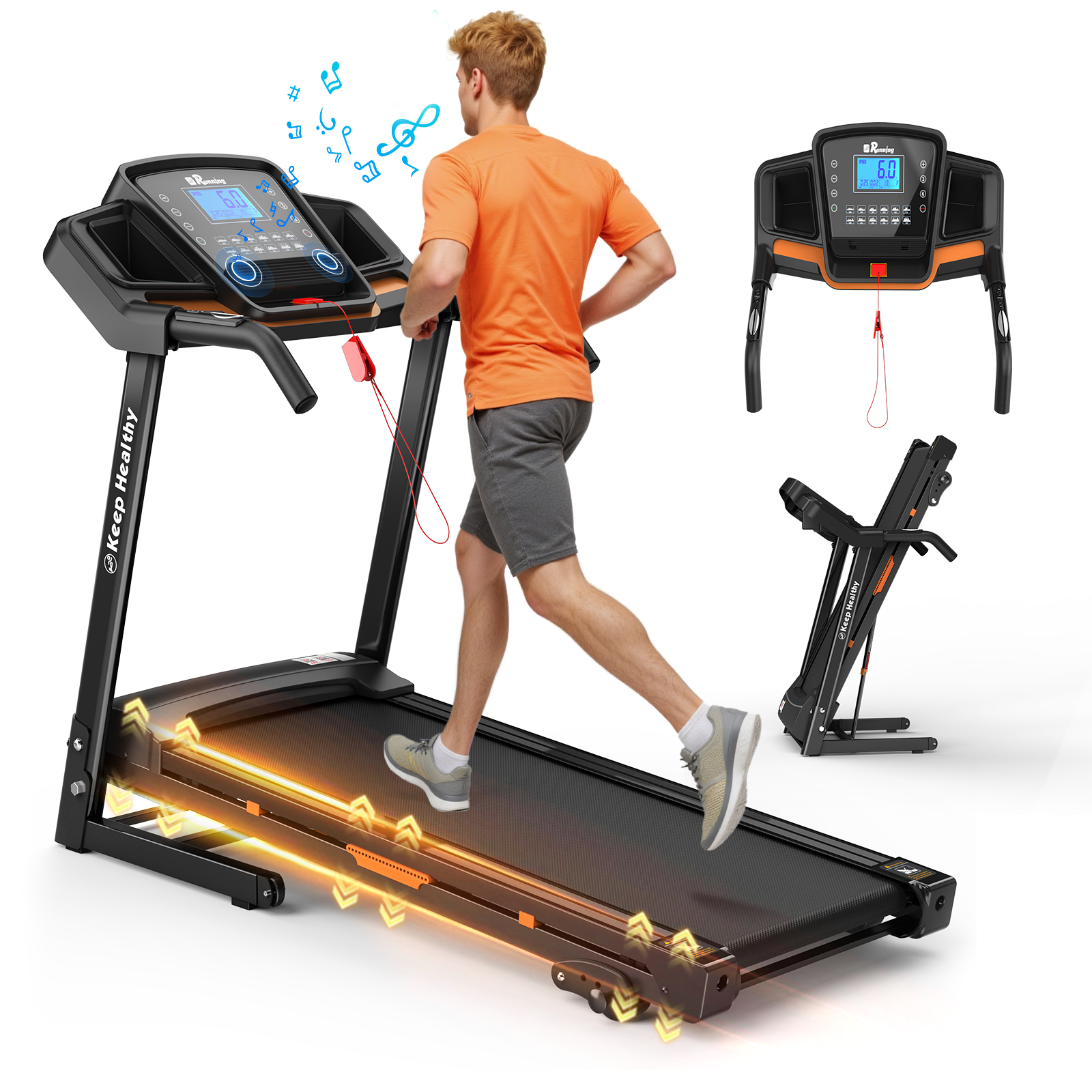 Foldable Electric Treadmill with Incline Workout Running Machine for Home Office