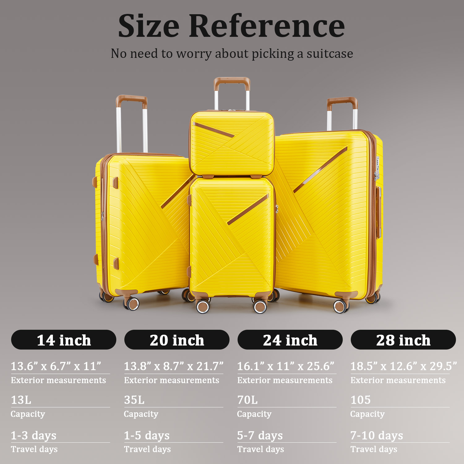 Sets 4 Pcs Carry On Luggage Expandable Hardshell Suitcase 14/20/24/28''