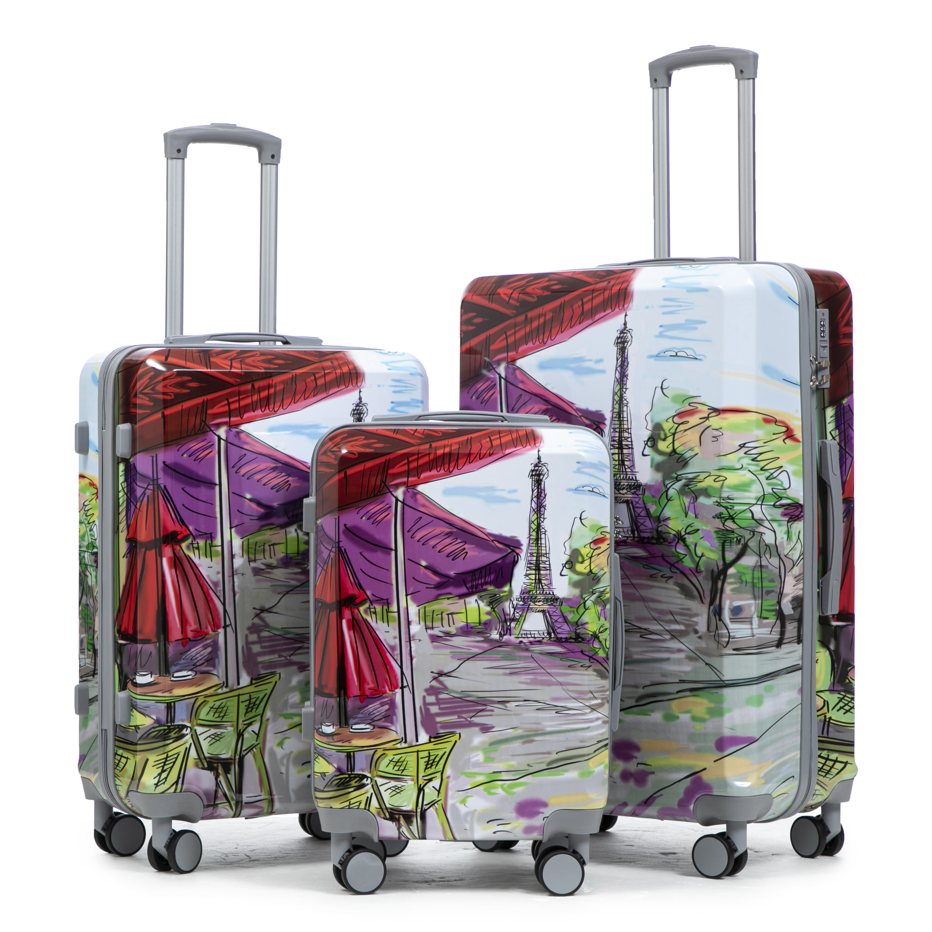 20″/24″/28″ 3 pcs PC Spinner Wheel Luggage Carry on Suitcase w/ Printed pattern