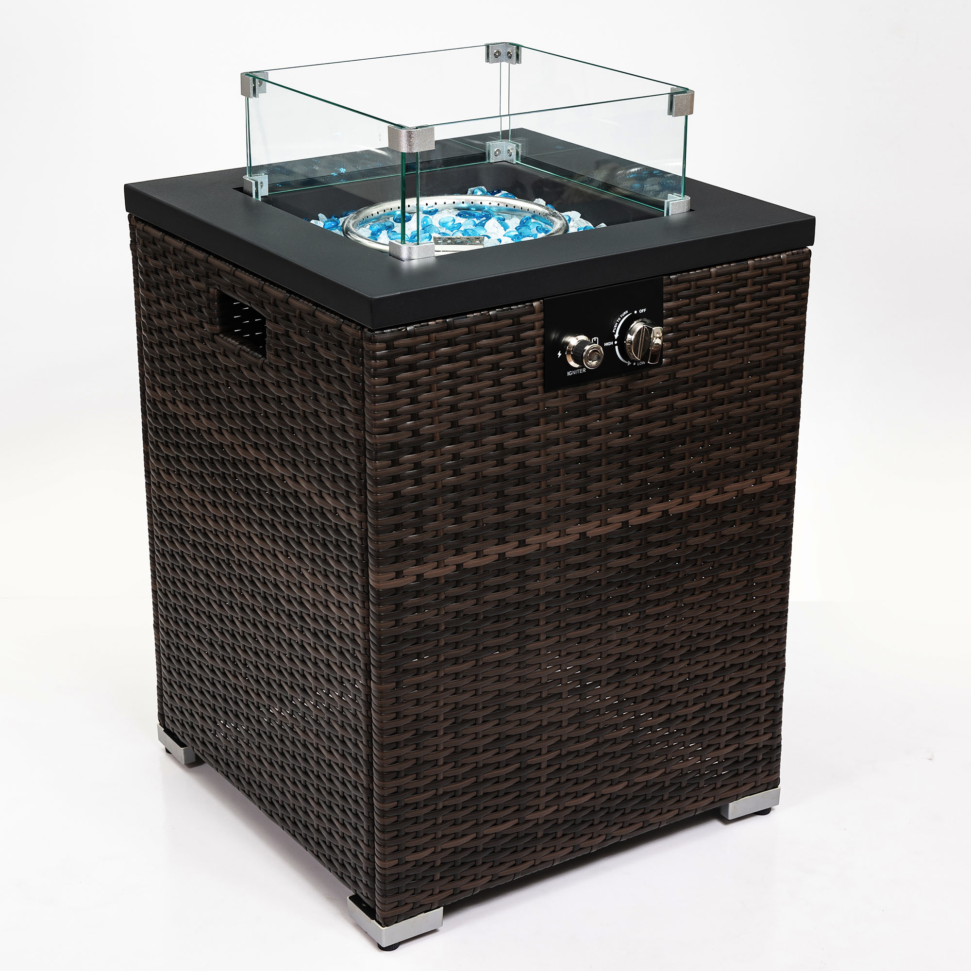 24" Propane Gas Fire Pit Table 50000 BTU Rattan Square Outdo