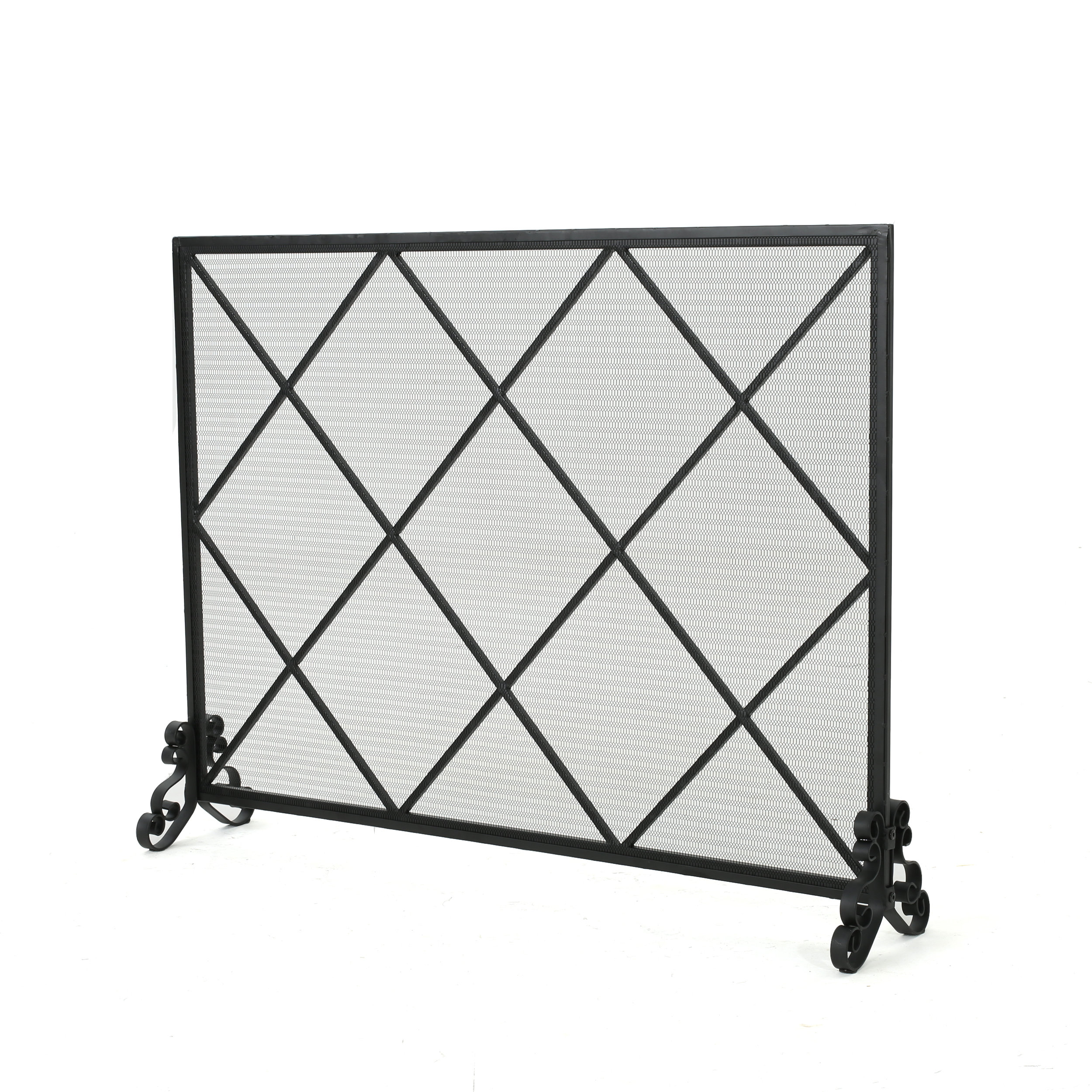 Vintage Fireplace Screen Traditional Scroll Iron Single Panel Mesh Design Screen