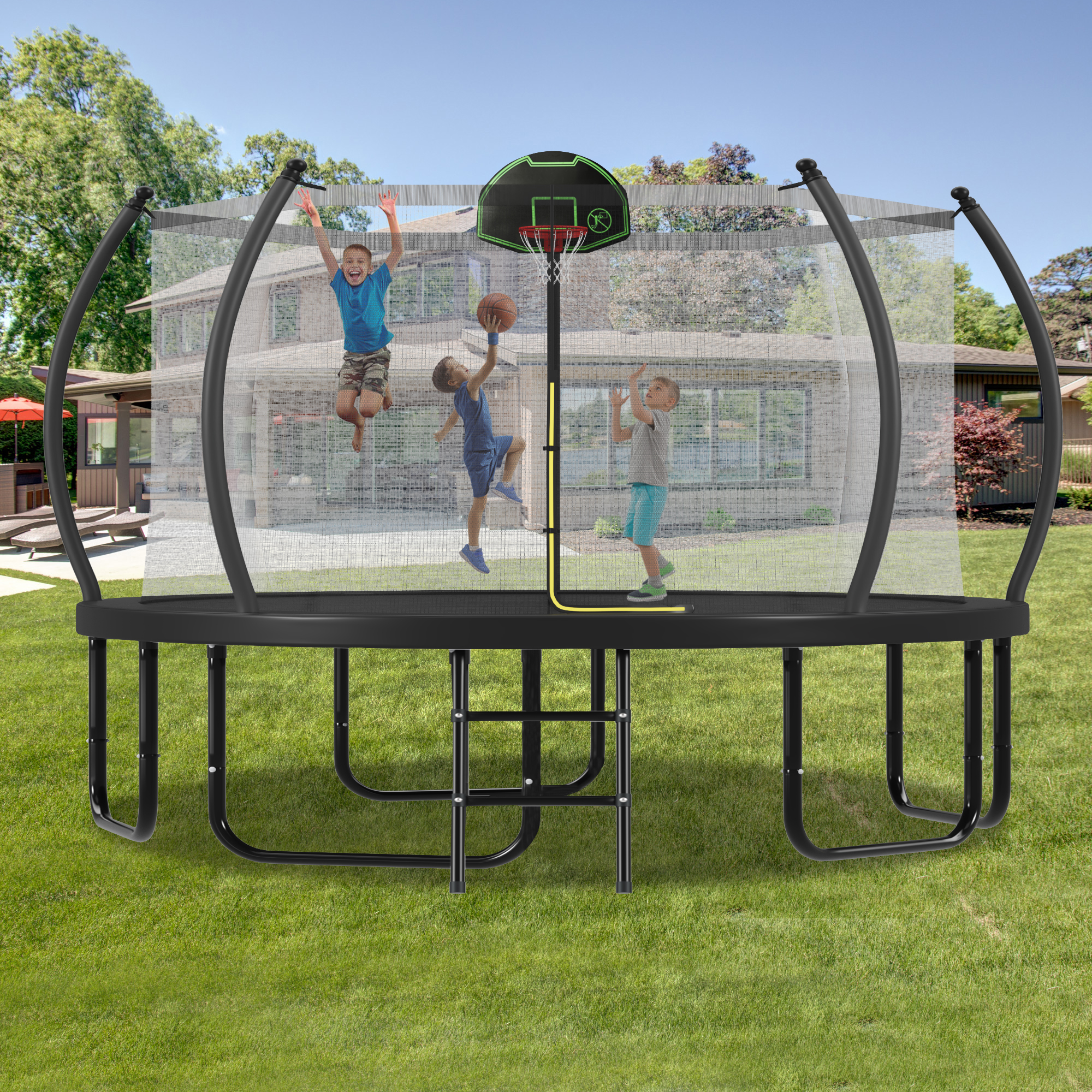 12ft 14ft 16ft Outdoor Round Trampoline with Basketball Hoop for Kids & Adult