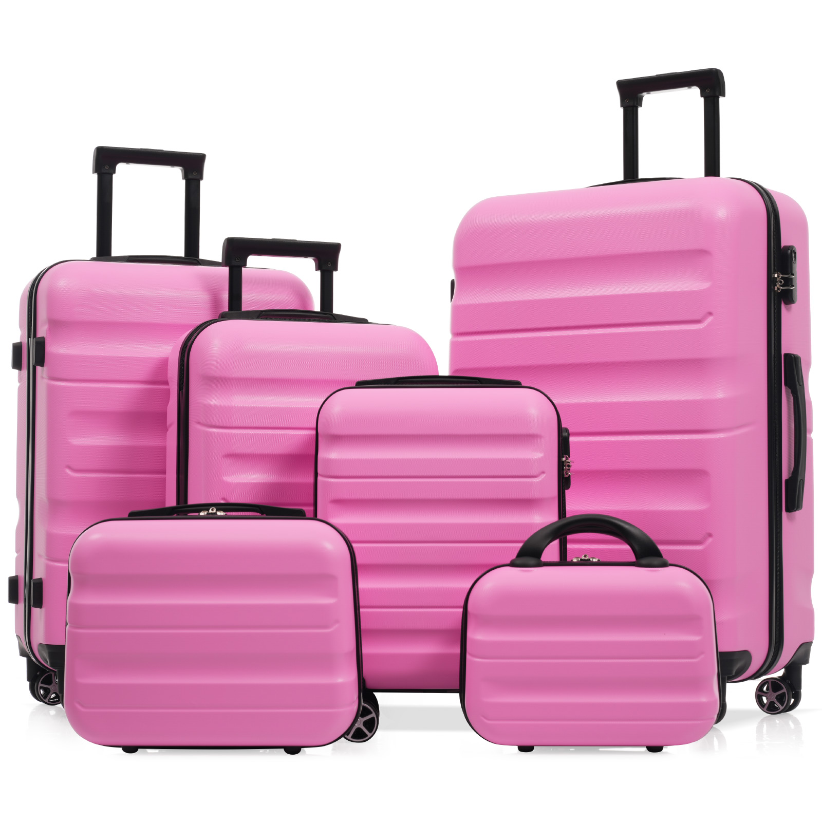 6 Piece Luggage Set Hardshell Carry on Suitcase with Spinner Check-In Sizes New