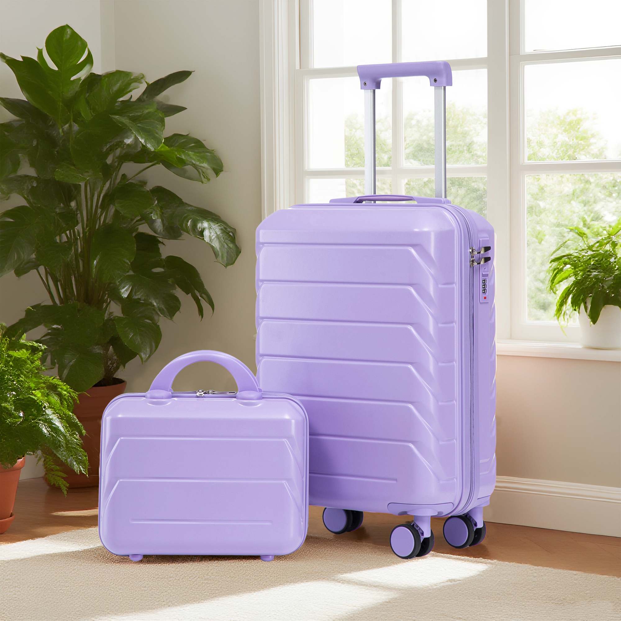 14″/20″ 2 pcs Luggage Set Hardshell Carry on Suitcase with Cosmetic Case Lock