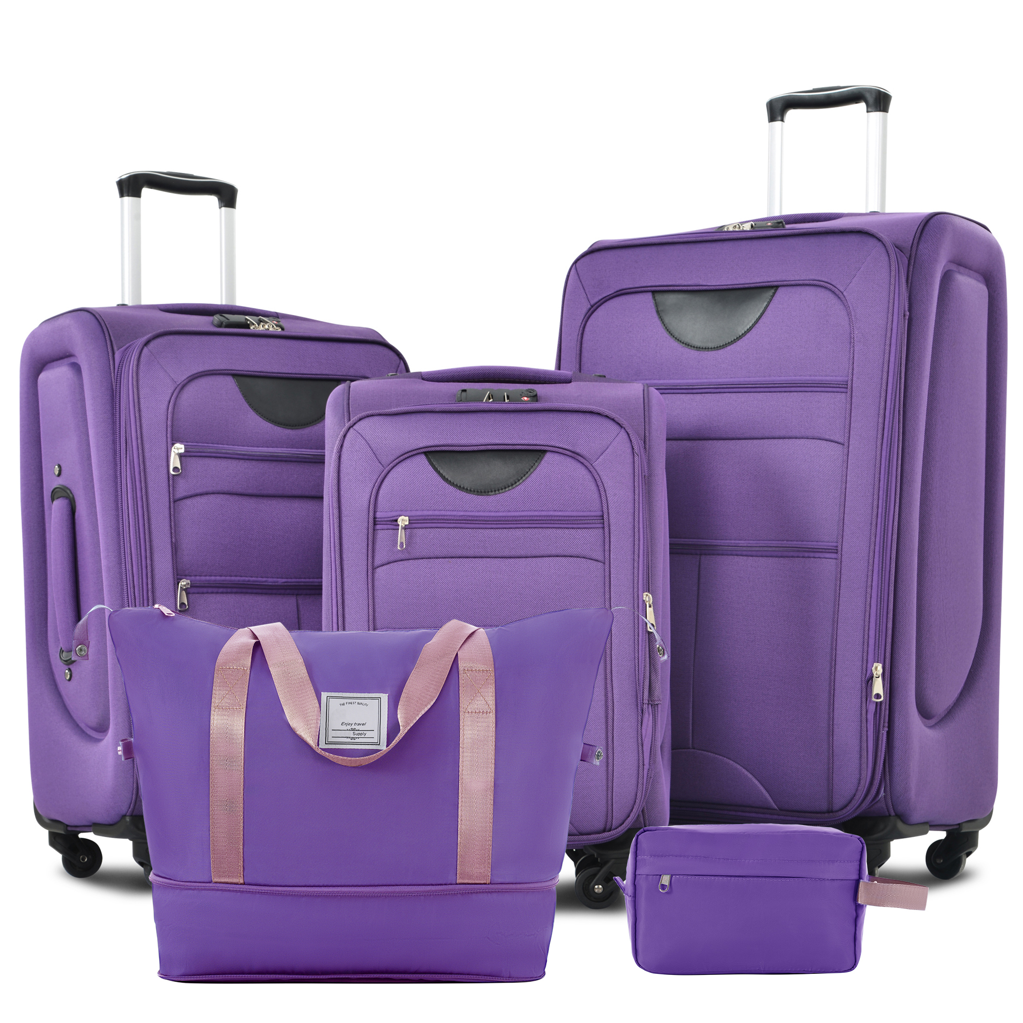 Softside Luggage Expandable 3 Piece Set Suitcase with Duffel Bag Toiletry Bag