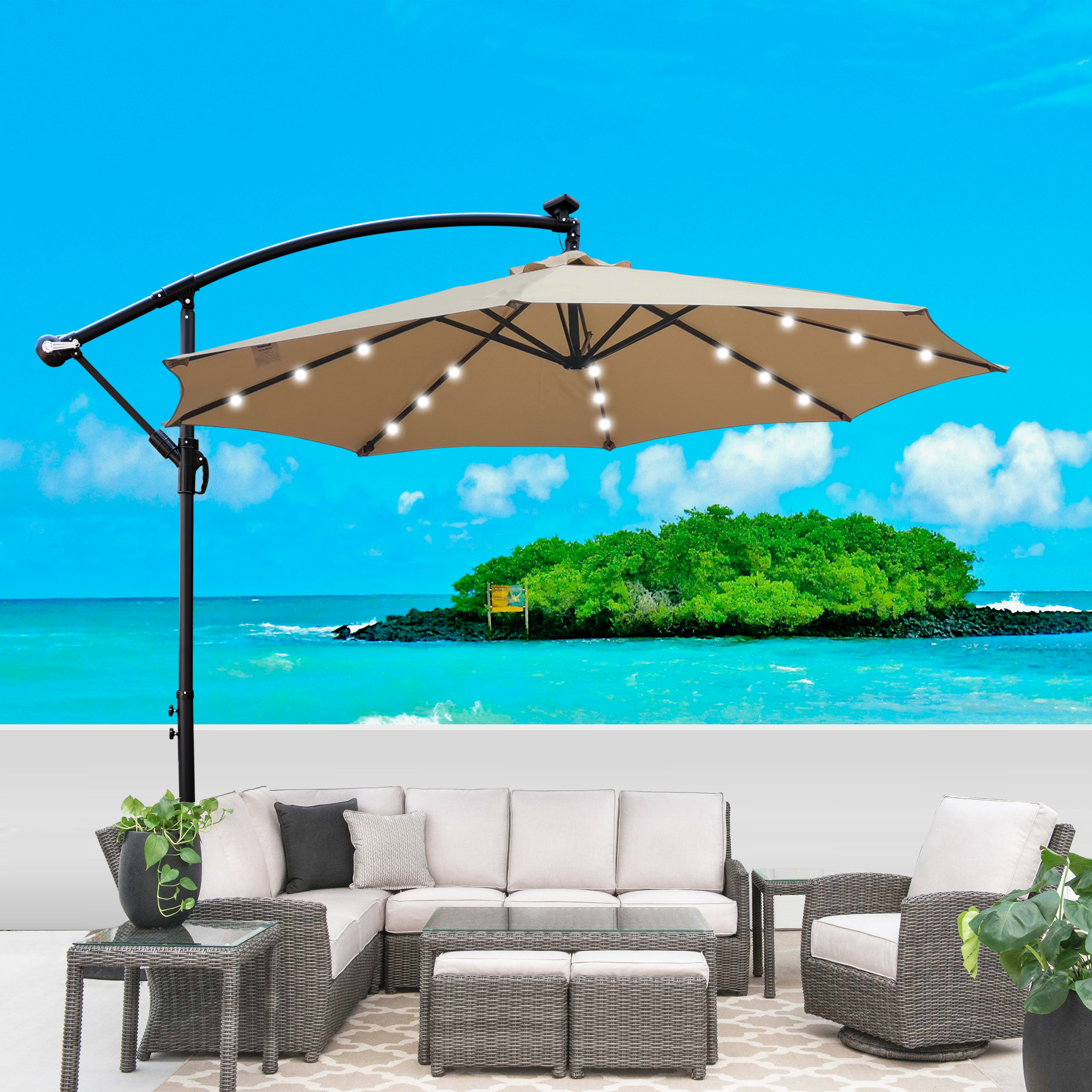 100 uv protection patio umbrella Grey Base providing ample shade for dining tables Outsunny Patio Umbrella, UPF 30+