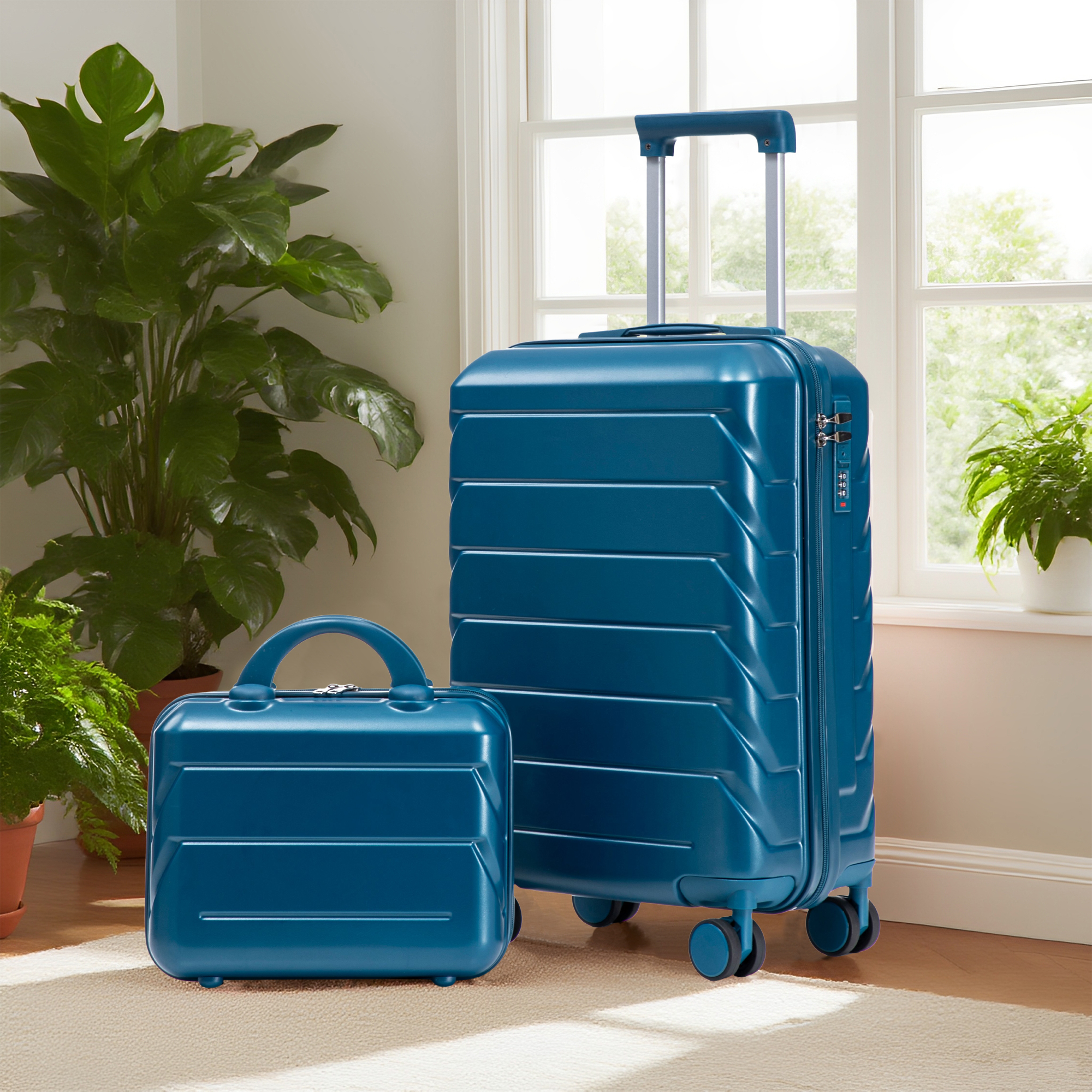 14″/20″ 2 pcs Luggage Set Hardshell Carry on Suitcase with Cosmetic Case Lock