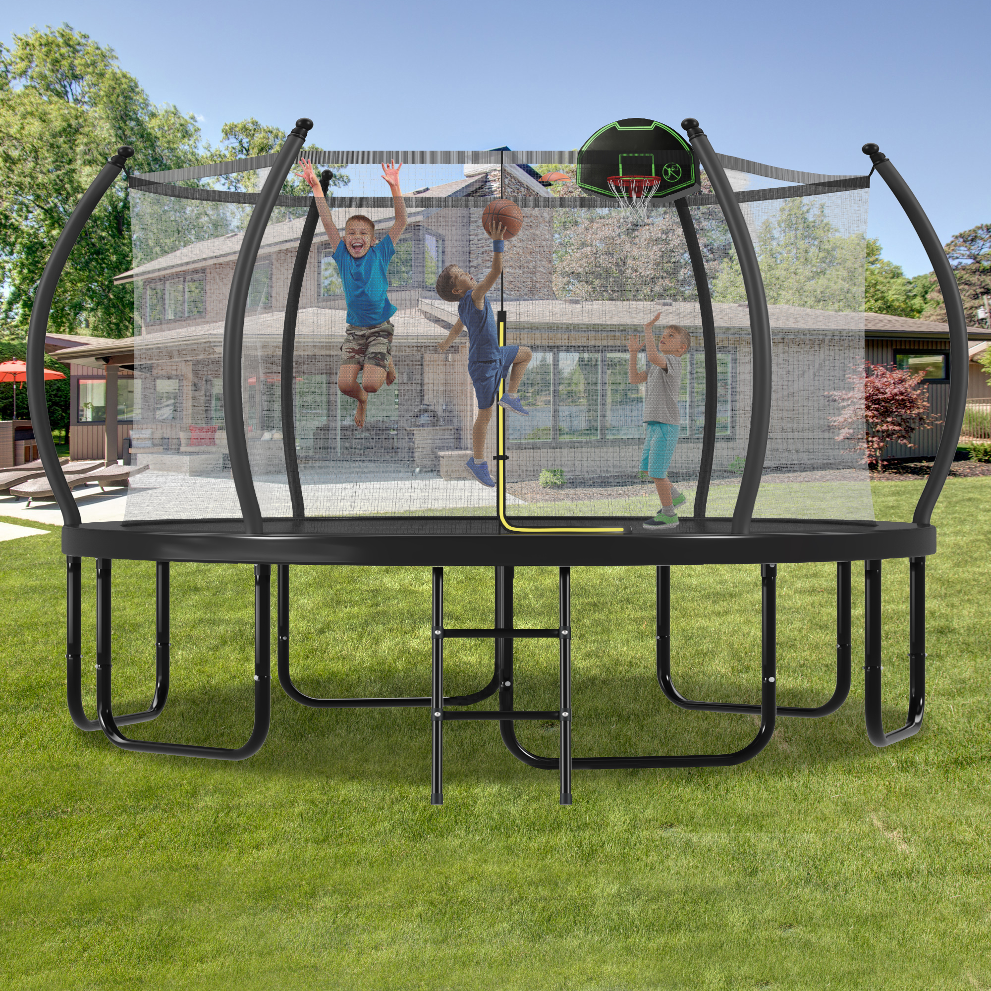 12ft 14ft 16ft Outdoor Round Trampoline with Basketball Hoop for Kids & Adult
