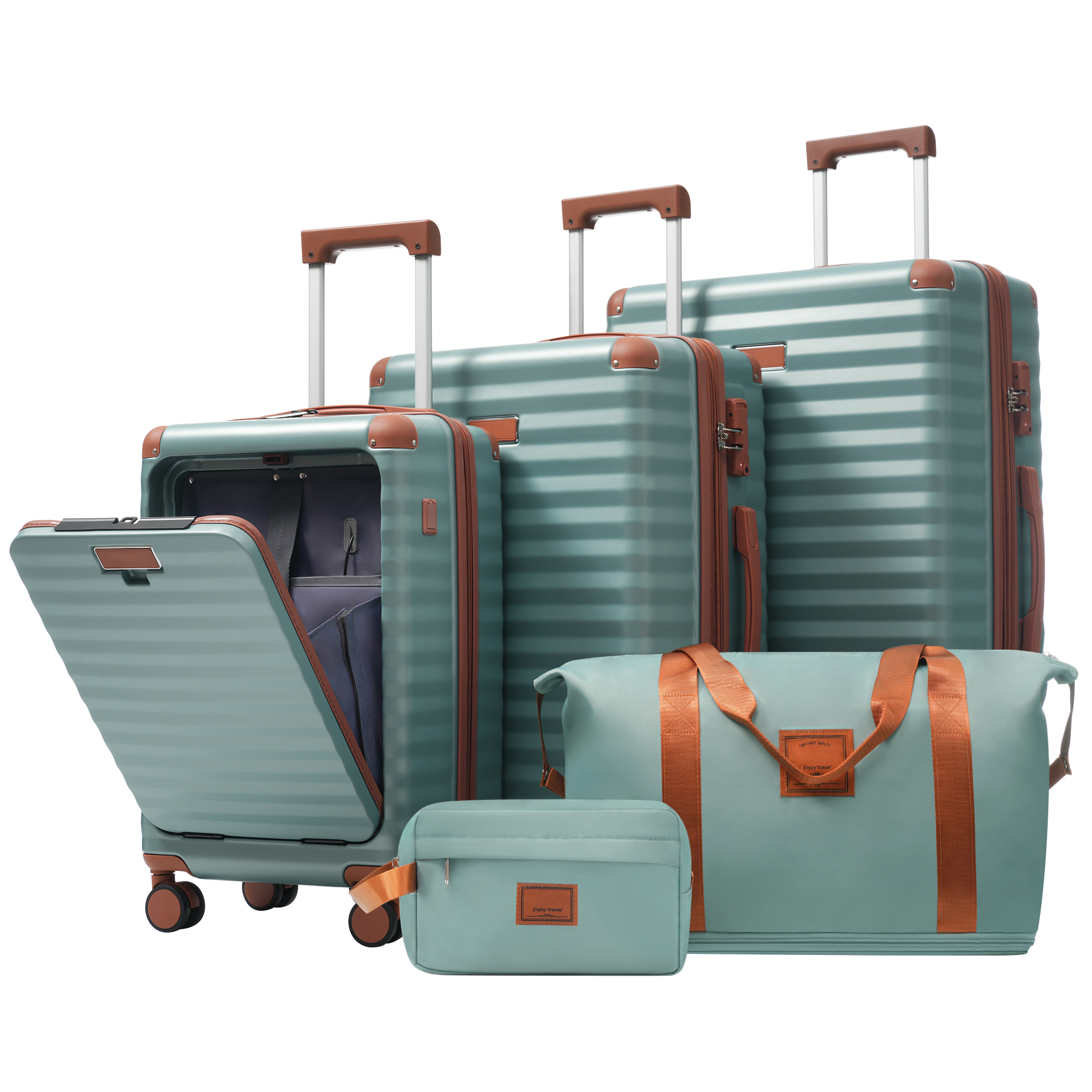 Luggage Sets 5 Piece with Front Opening Expandable Carry-on Luggage Suitcase New