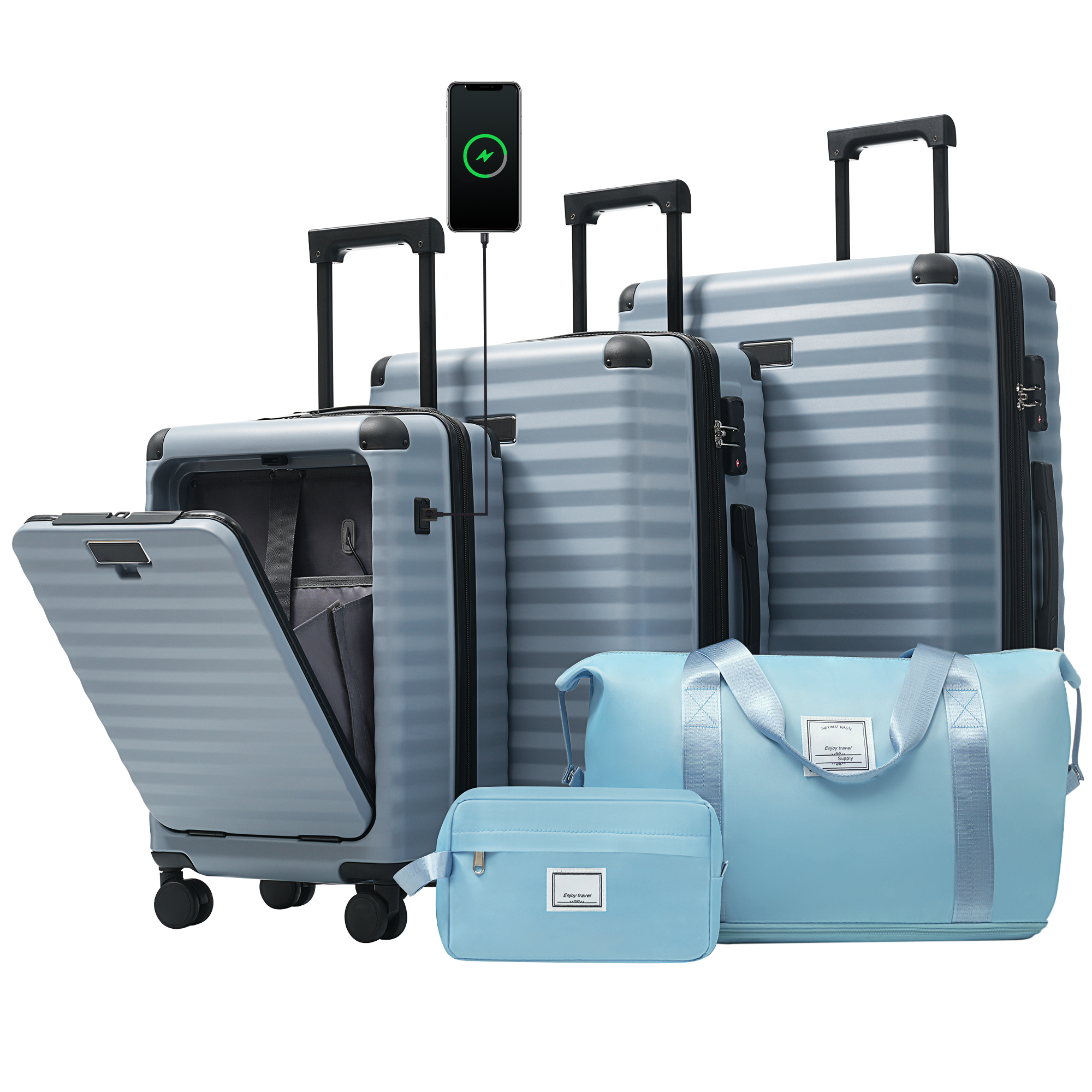 Luggage Sets 5 Piece with Front Opening Expandable Carry-on Luggage Suitcase New