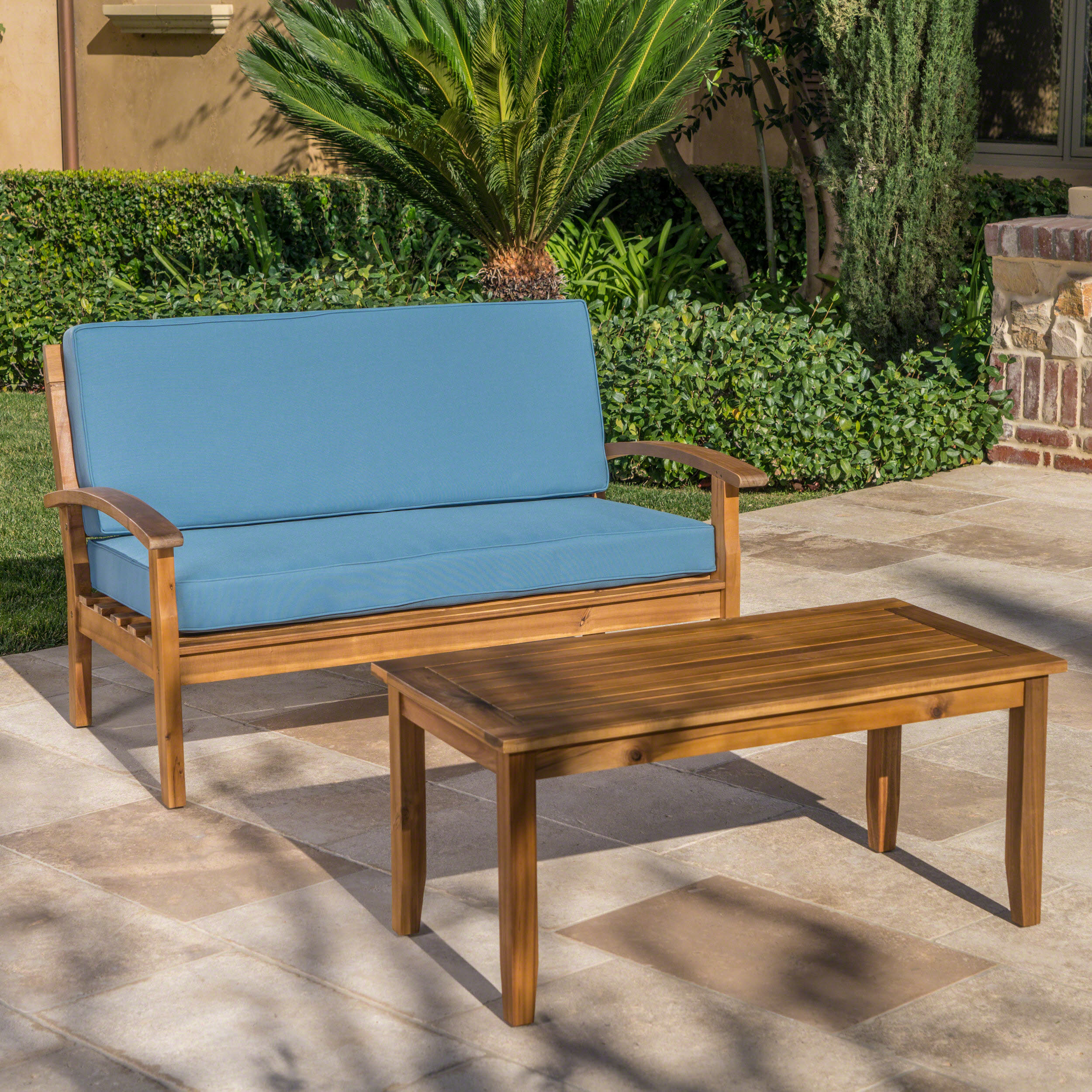 Wooden Loveseat and Table For Outdoor & Indoor Furniture Patio Furniture Set