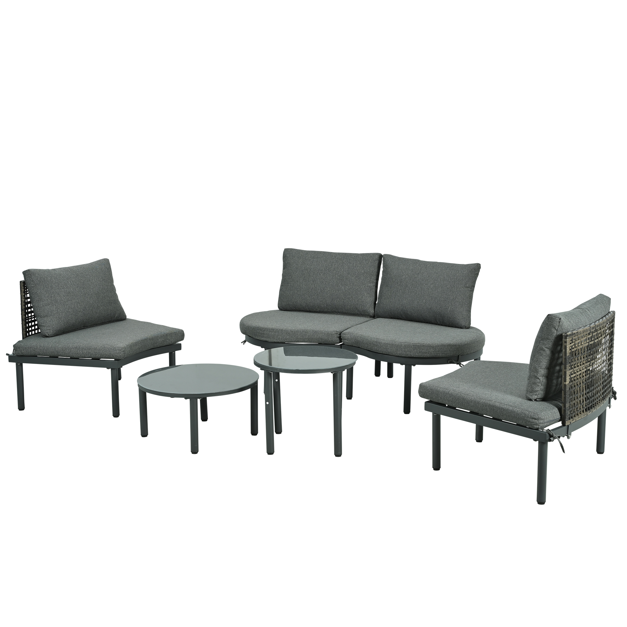 6-Piece Patio Sofa Furniture Set Half Moon Outdoor Sectional Sofa with Tables