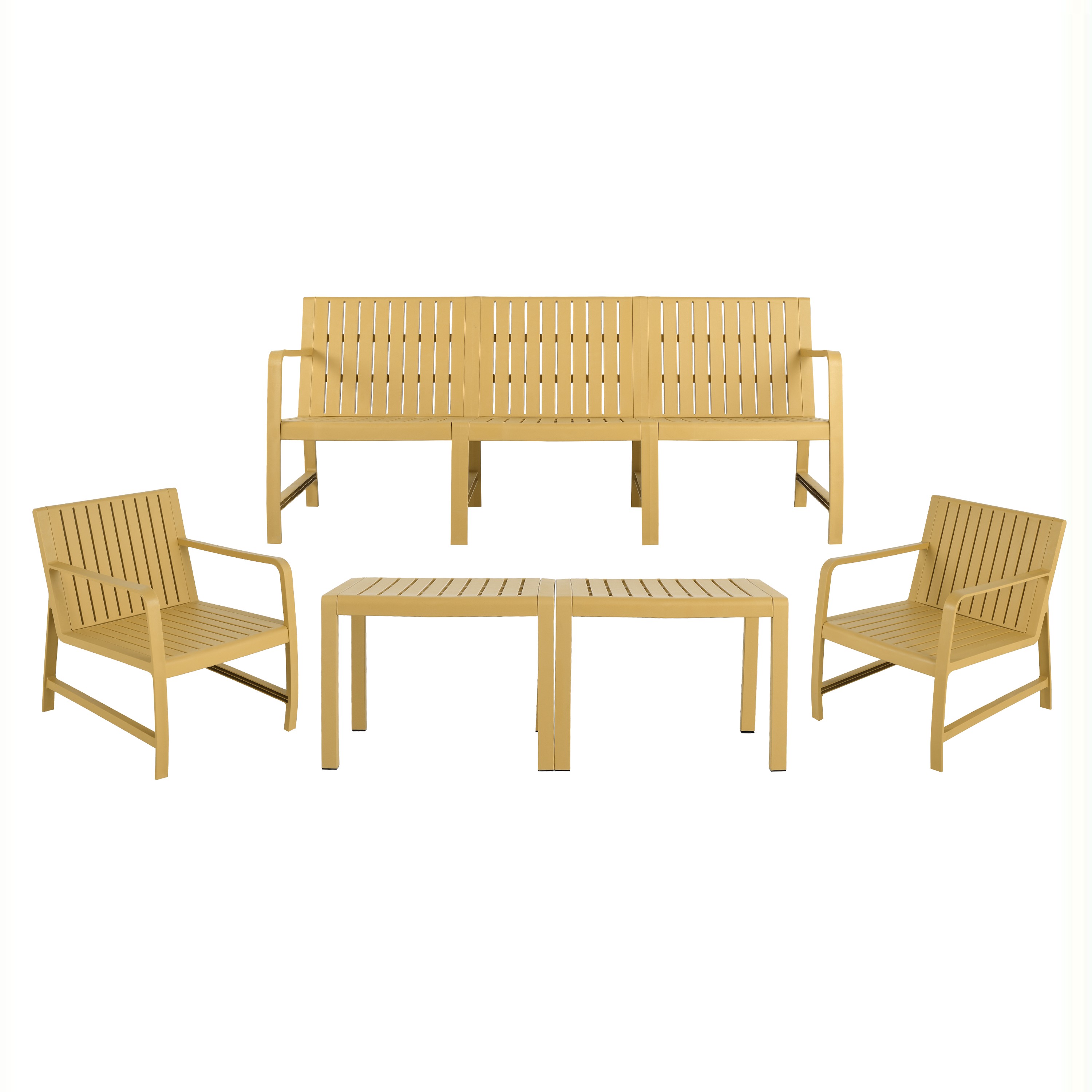 5-Piece Indoor Outdoor Furniture Set 3-Seater Sofa 2 Chairs & 2 Coffee Tables
