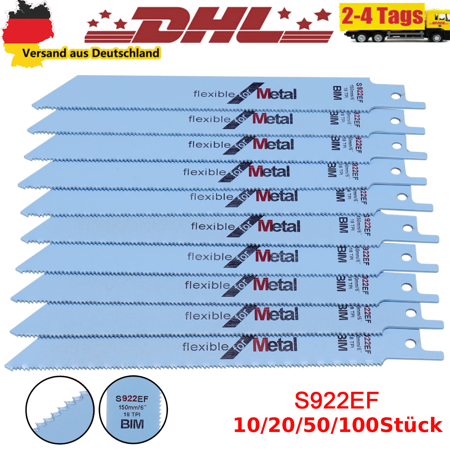 10-100 Stück BiMetall Metall Säbelsägeblatt S922EF für Bosch Dewalt Sägeblätter