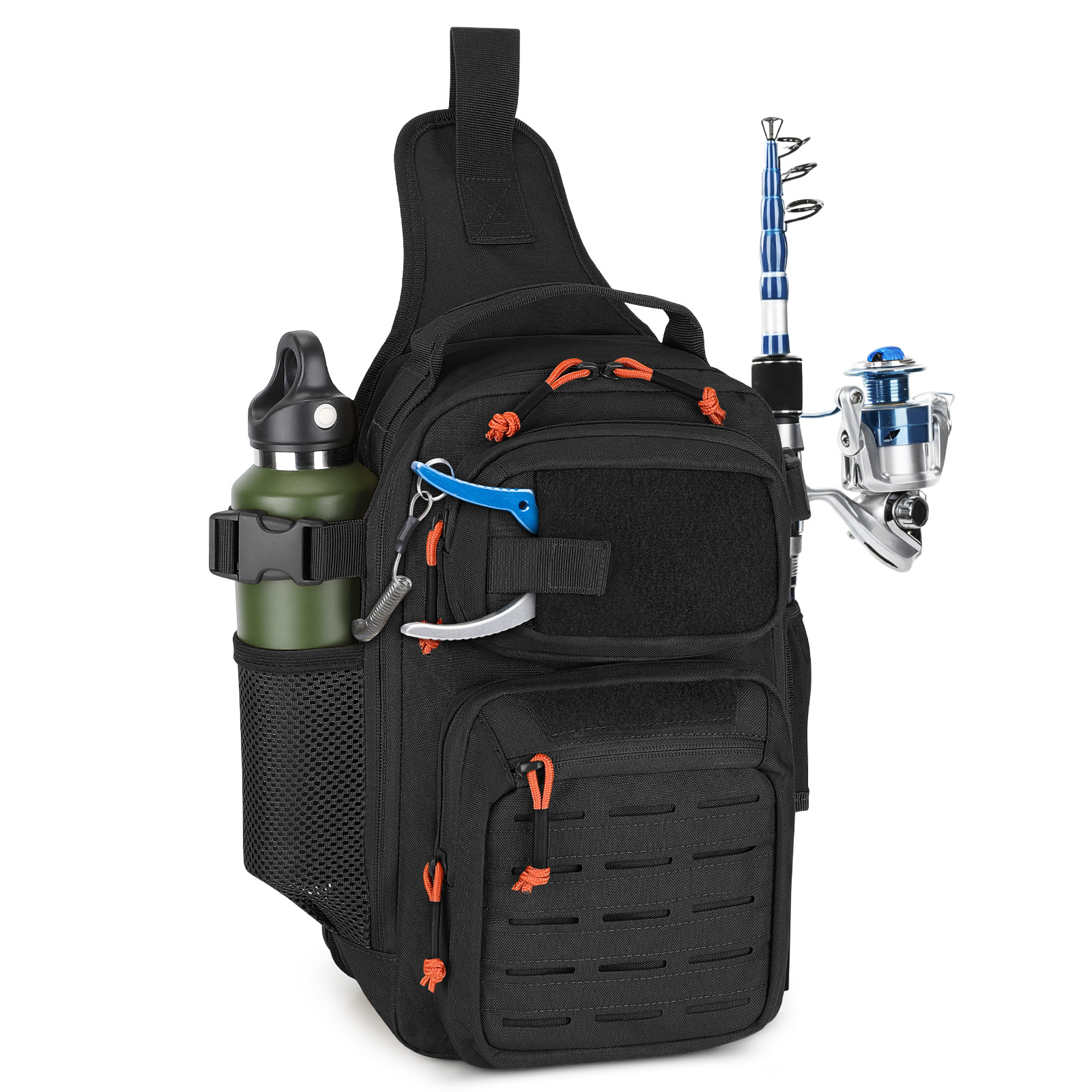 Fishing Sling Bag Small Tackle Bag Tactical Shoulder Sling Bags with Rod Holder